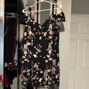 R&M Richards Black and Pink Floral Mini Dress